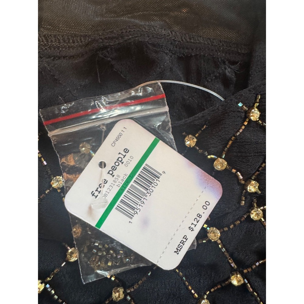 Free‎ People Black Halter Gold Jewel Thong Bodysuit MSRP $128 Sz L RARE NWT! - Picture 6 of 7